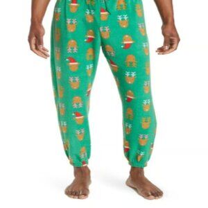 Abound Microfleece Holiday Reindeer Graphic Jogger Green Pajama Pants Men Small